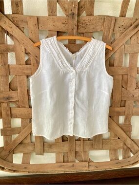 J. Jill White 100% Linen Button-Front Sleeveless Camisole V-Neck Sz Small